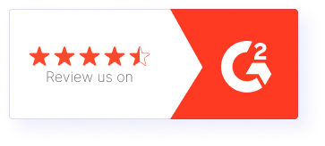 A graphic showing a 4.5-star rating with the text Review us on next to the G2 logo, all on a red and white background—perfect for teams focused on preventing social engineering attacks.