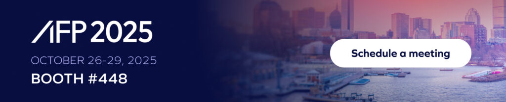 Banner for AFP 2025: October 26-29, 2025, Booth #448. Featuring a cityscape background and a “Schedule a meeting” button. Discover solutions to payment fraud 2025 at our booth!.