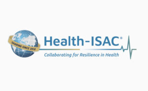 Logo for Health-ISAC featuring a globe with a banner reading Sharing Since 2010, the text “Health-ISAC,” a heartbeat line, and the tagline Collaborating for Resilience in Health—reflecting leadership in healthcare cybersecurity.