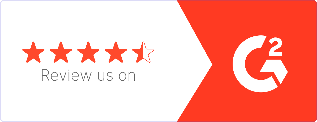 A graphic showing a 4.5 out of 5 star rating above the text Review us on, with the G2 logo on a red background to the right—highlighting trust and protection against social engineering attack attempts.