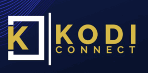 Logo with a stylized white and yellow K inside a white box, followed by the words Kodi Connect in bold yellow capitals on a dark blue background with curved lines, reflecting Kodi Connect’s commitment to cybersecurity in Austin.